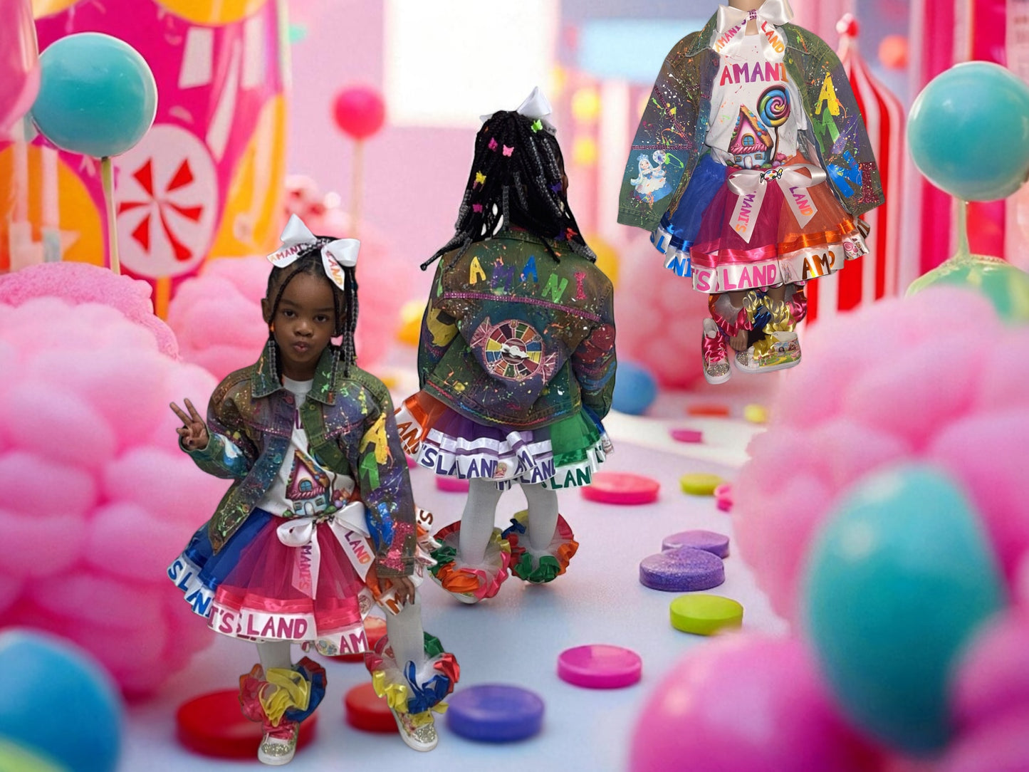 Custom Jean Jacket with Ribbon Tutu and (Custom) Shoes (no Fur trim)