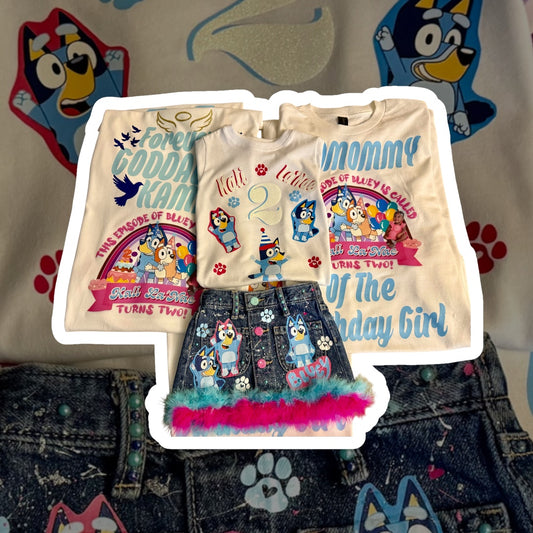 Custom Jean Skirt w/fur trim and Custom shirt